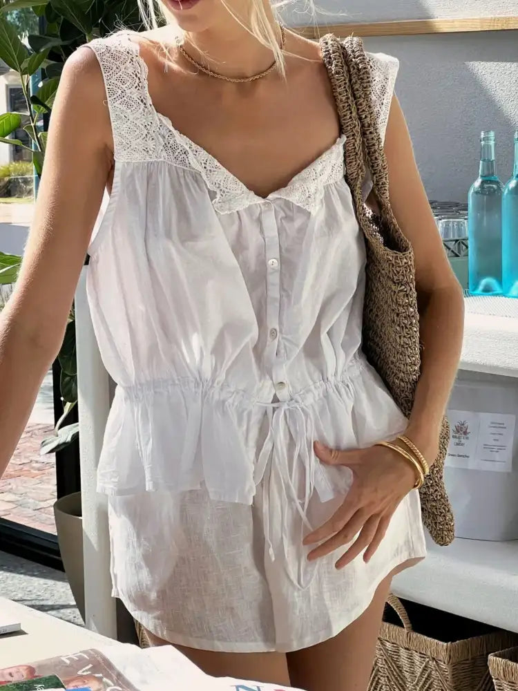 Lace Detail Tank and Shorts Set