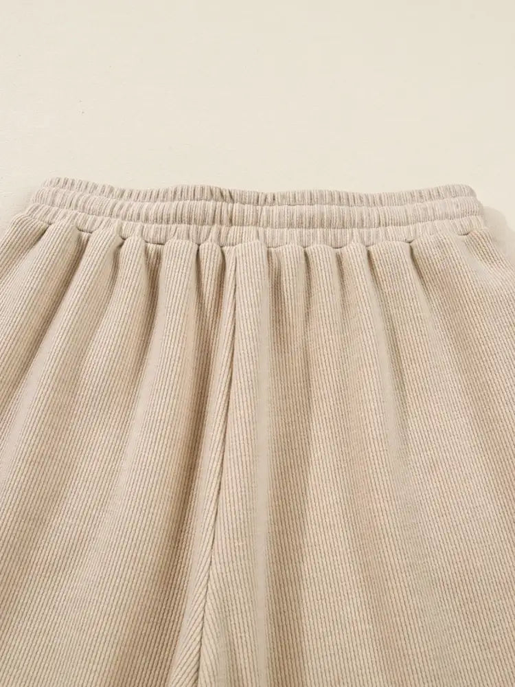 Lace Drawstring Hoodie and High Waist Pants Corduroy Suit