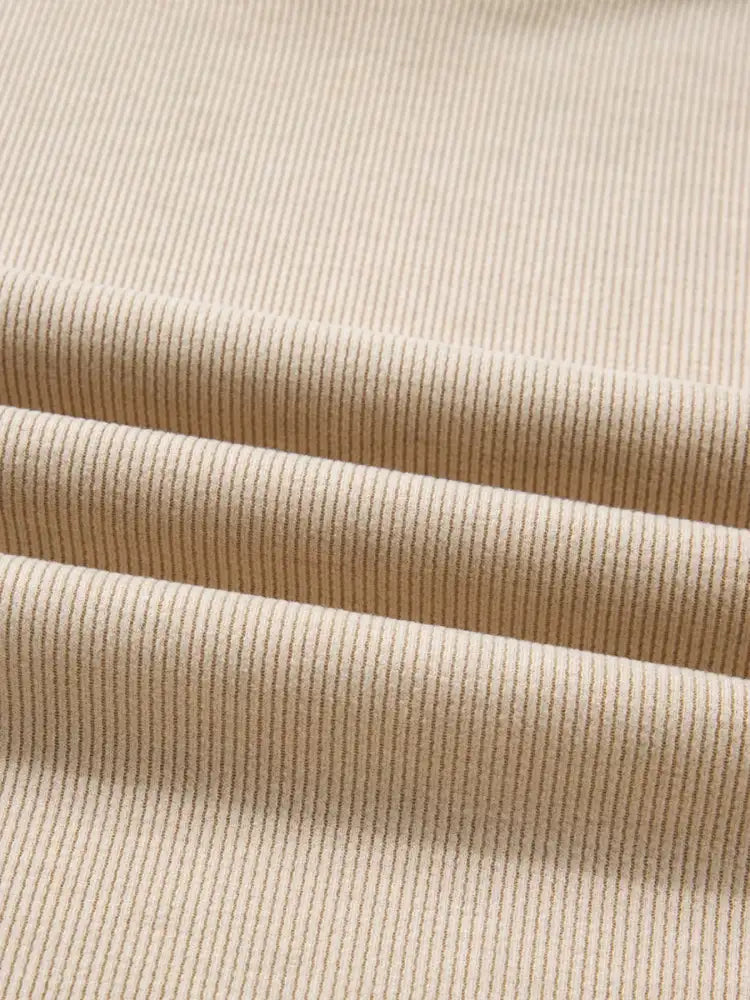 Lace Drawstring Hoodie and High Waist Pants Corduroy Suit