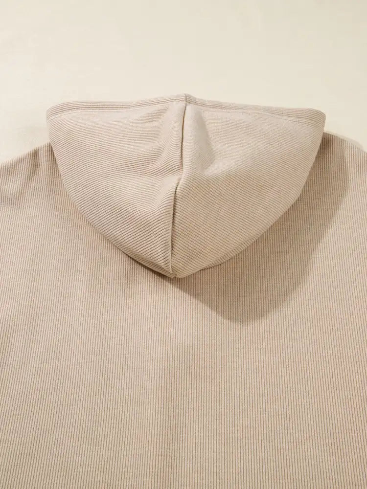 Lace Drawstring Hoodie and High Waist Pants Corduroy Suit