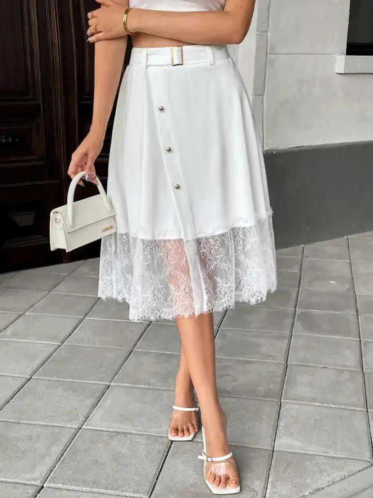 Lace Hem Detail Midi Skirt