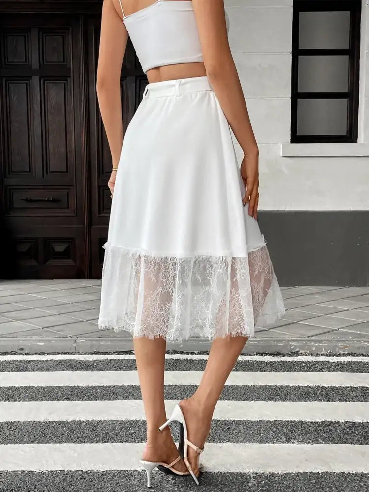 Lace Hem Detail Midi Skirt