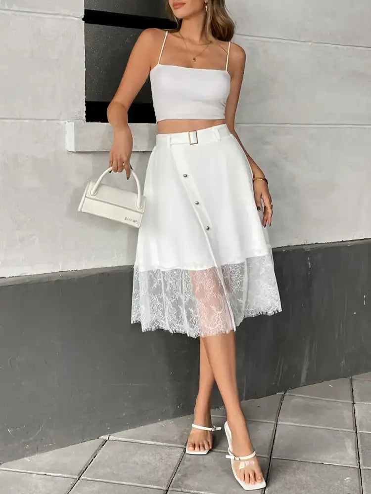 Lace Hem Detail Midi Skirt