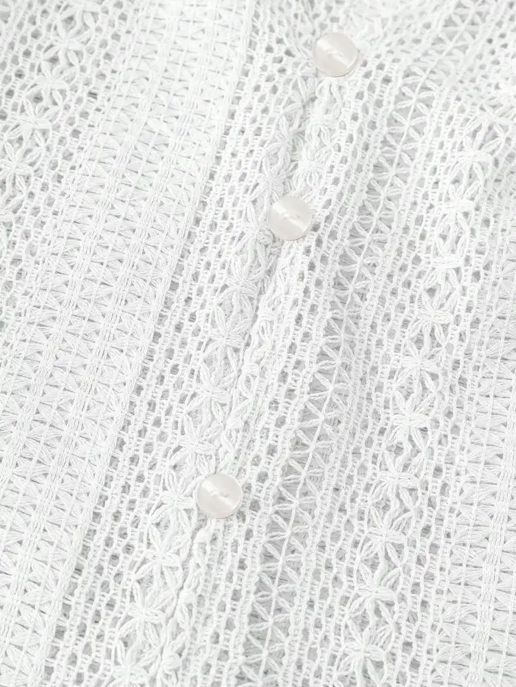 Lace Notched Long Sleeve Shirt