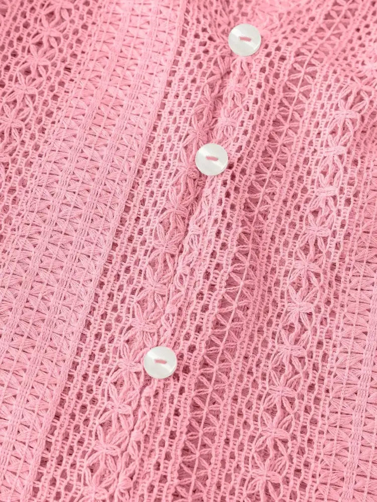 Lace Notched Long Sleeve Shirt