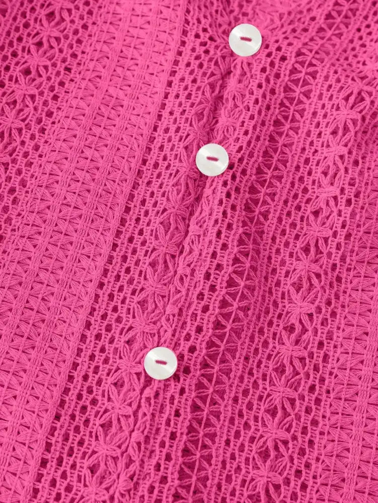 Lace Notched Long Sleeve Shirt