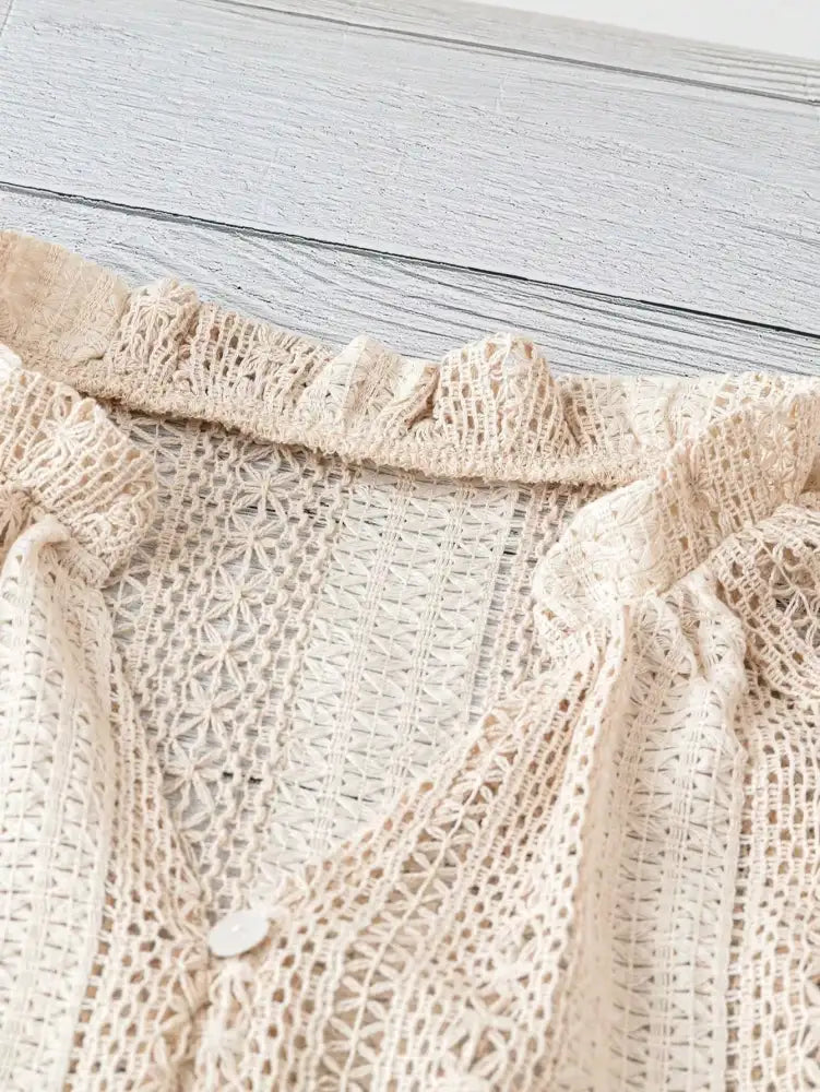 Lace Notched Long Sleeve Shirt