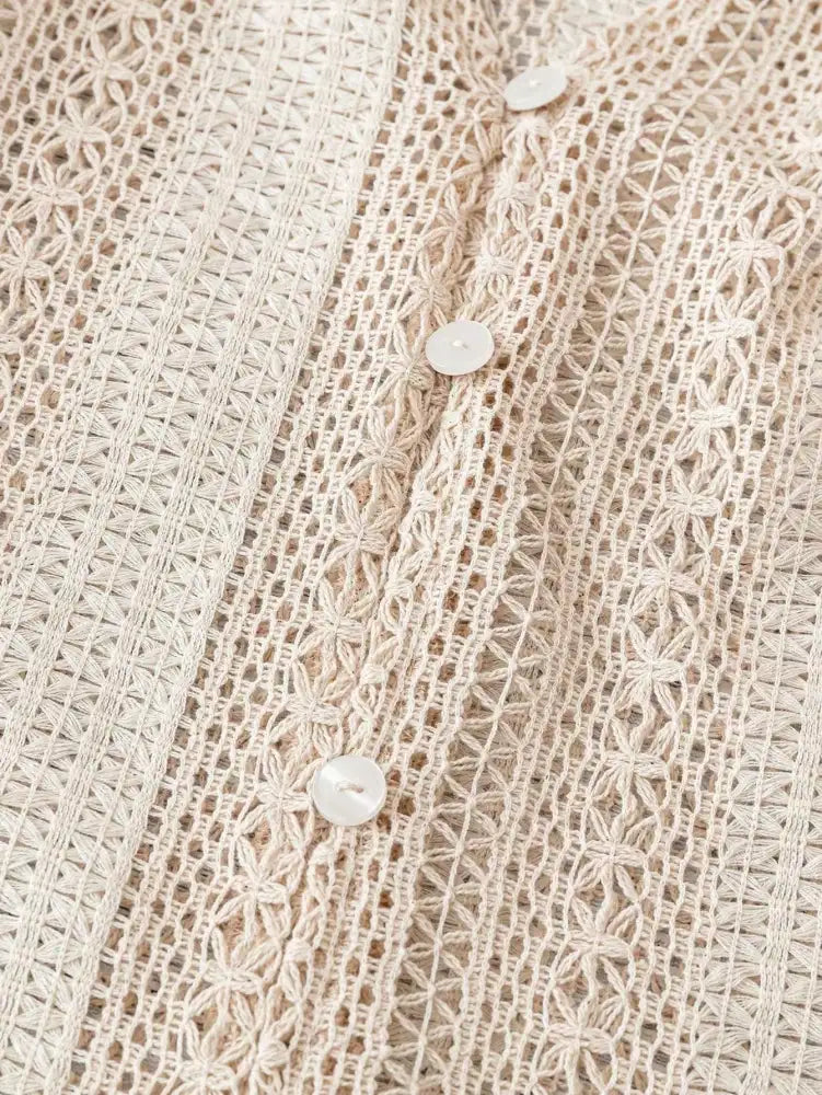 Lace Notched Long Sleeve Shirt