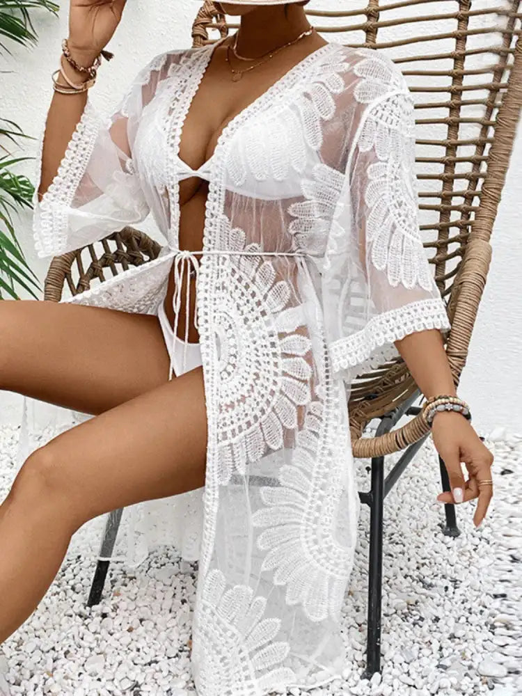 Lace Open Front Longline Cover-Up