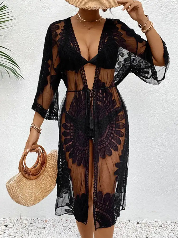 Lace Open Front Longline Cover-Up