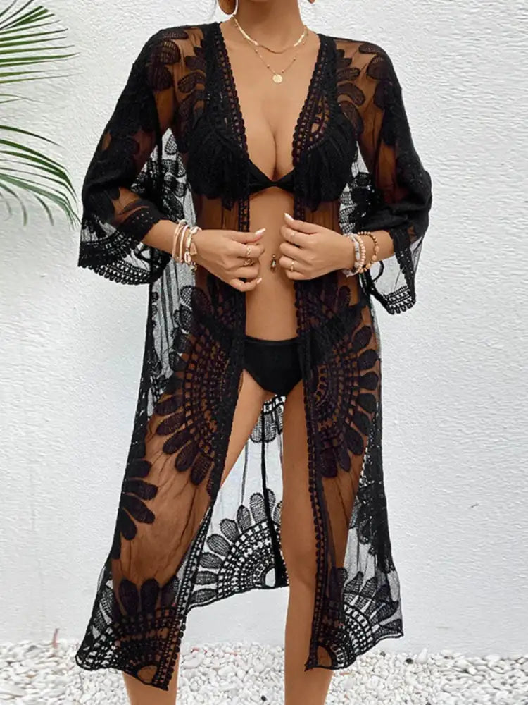 Lace Open Front Longline Cover-Up