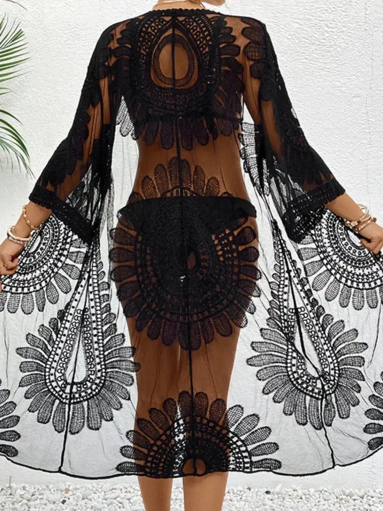 Lace Open Front Longline Cover-Up