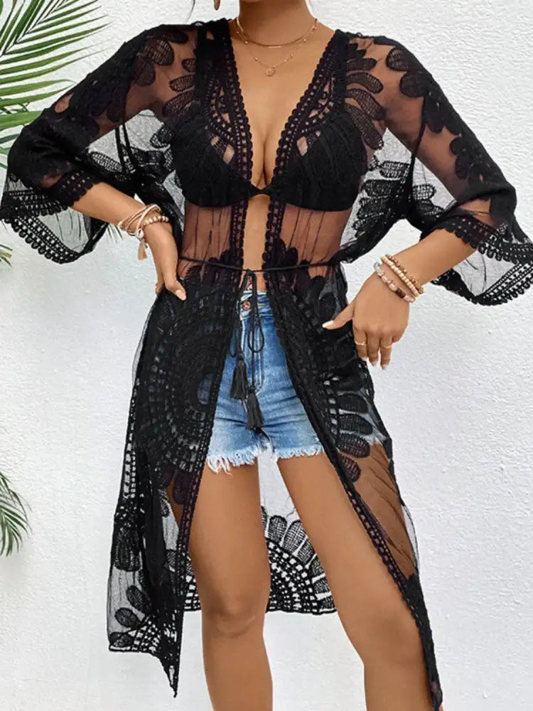 Lace Open Front Longline Cover-Up
