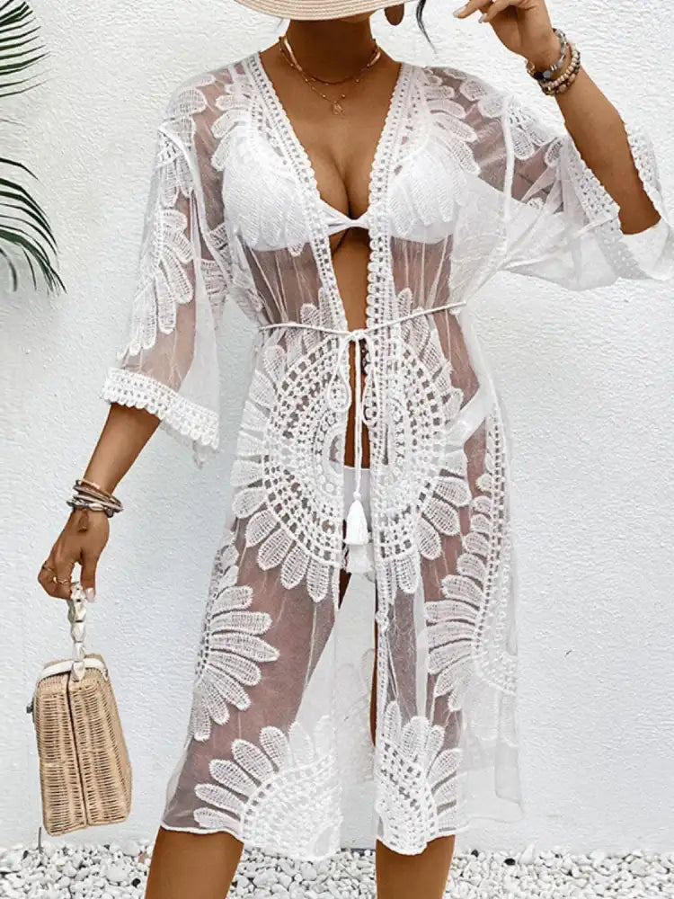 Lace Open Front Longline Cover-Up