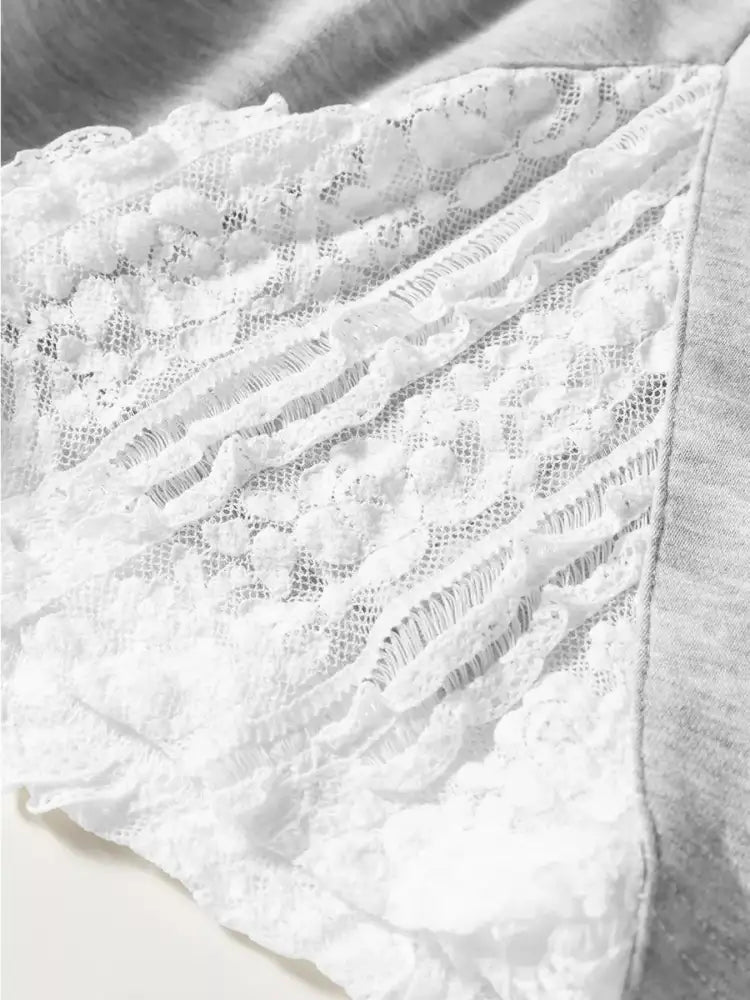 Lace Patchwork Drop Shoulder Top and Drawstring Skort 2pcs Outfit