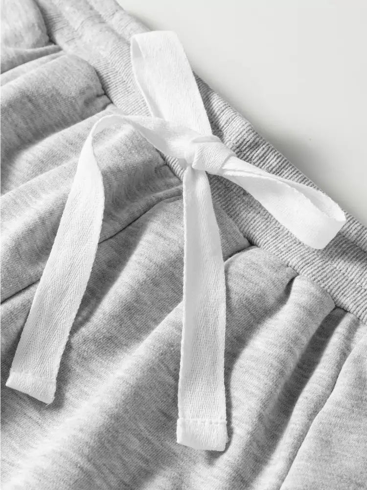 Lace Patchwork Drop Shoulder Top and Drawstring Skort 2pcs Outfit