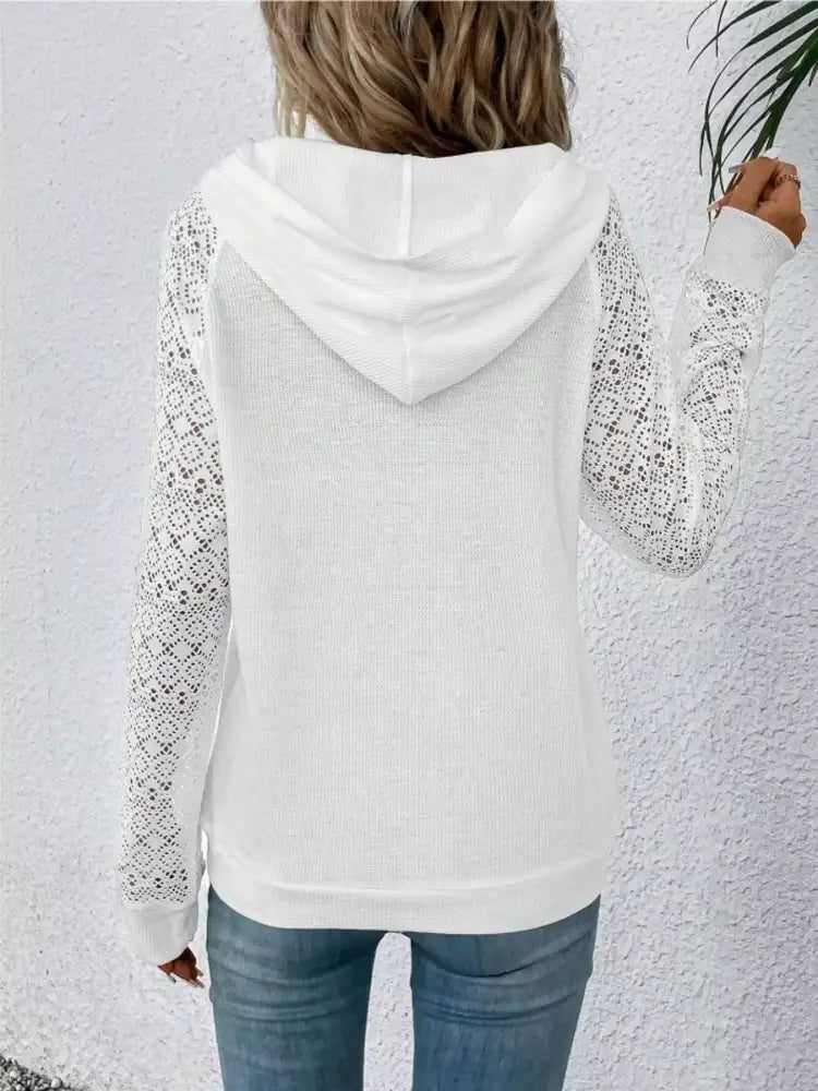Lace Sleeve Kangaroo Pocket Hoodie