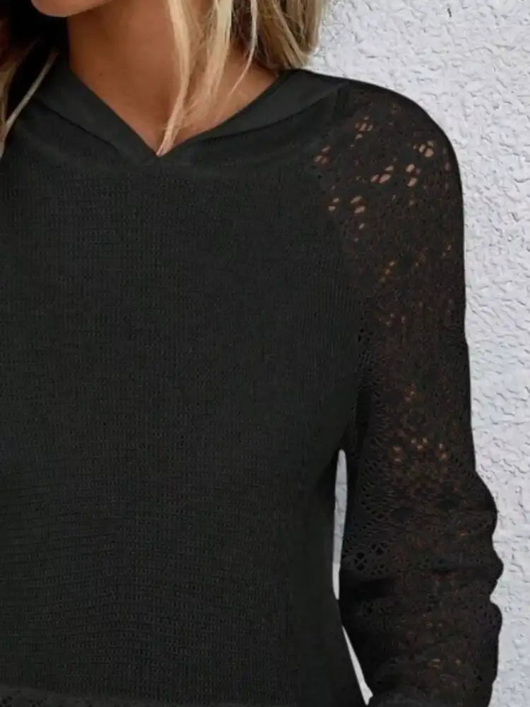 Lace Sleeve Kangaroo Pocket Hoodie