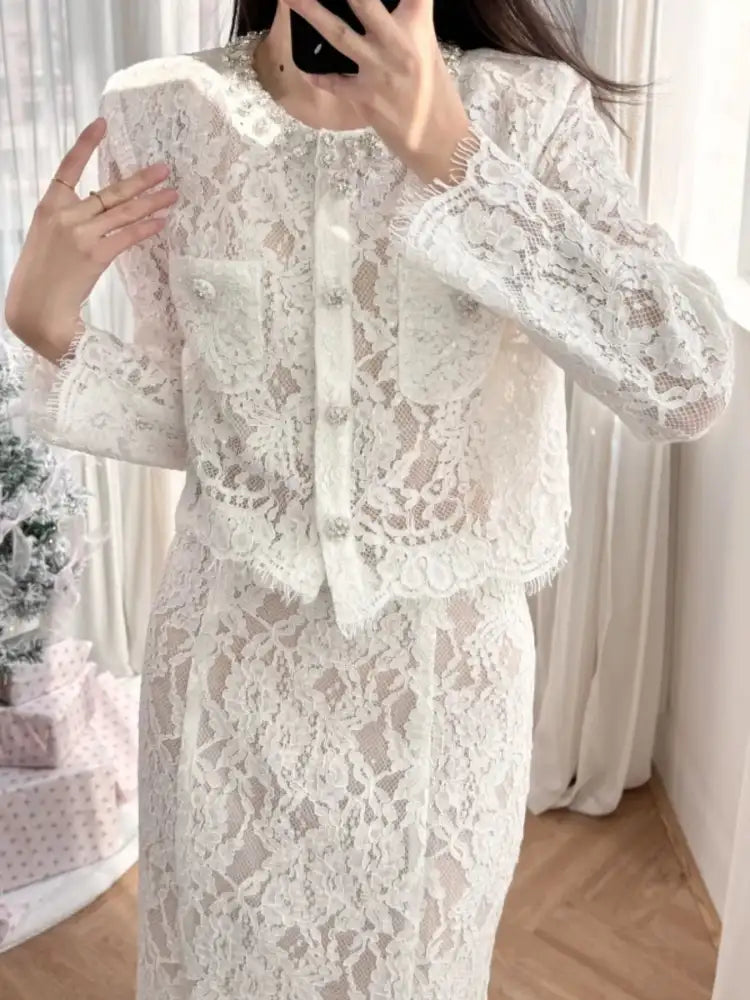 Lace Snap Down Top and Skirt Set