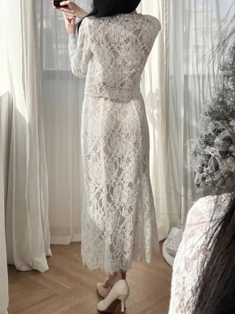 Lace Snap Down Top and Skirt Set