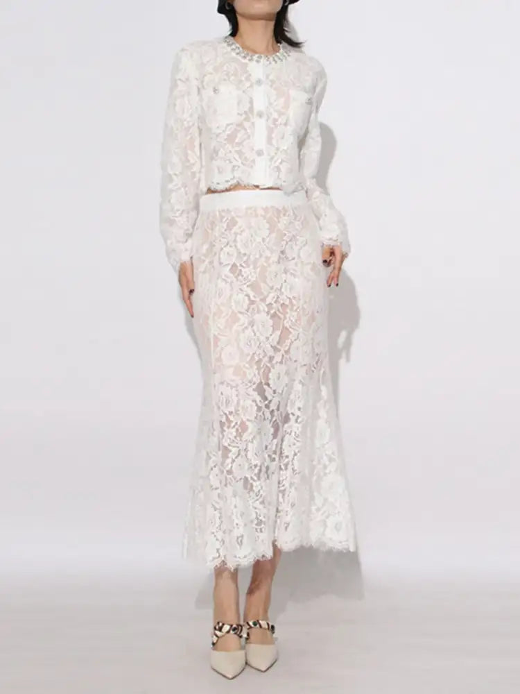 Lace Snap Down Top and Skirt Set