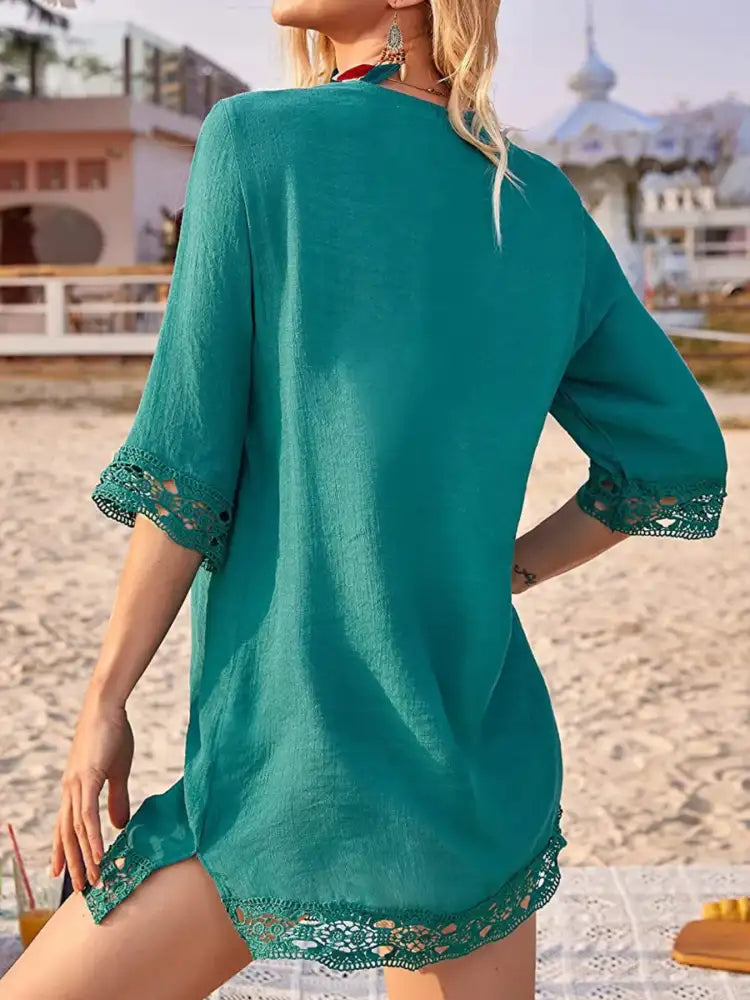 Lace Trim V-Neck Cover-Up