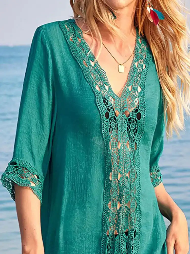 Lace Trim V-Neck Cover-Up