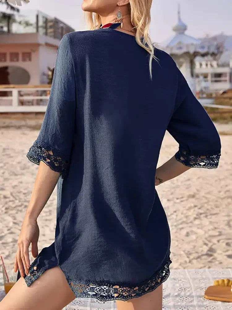 Lace Trim V-Neck Cover-Up
