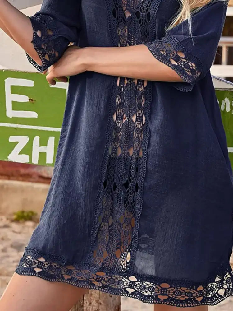 Lace Trim V-Neck Cover-Up