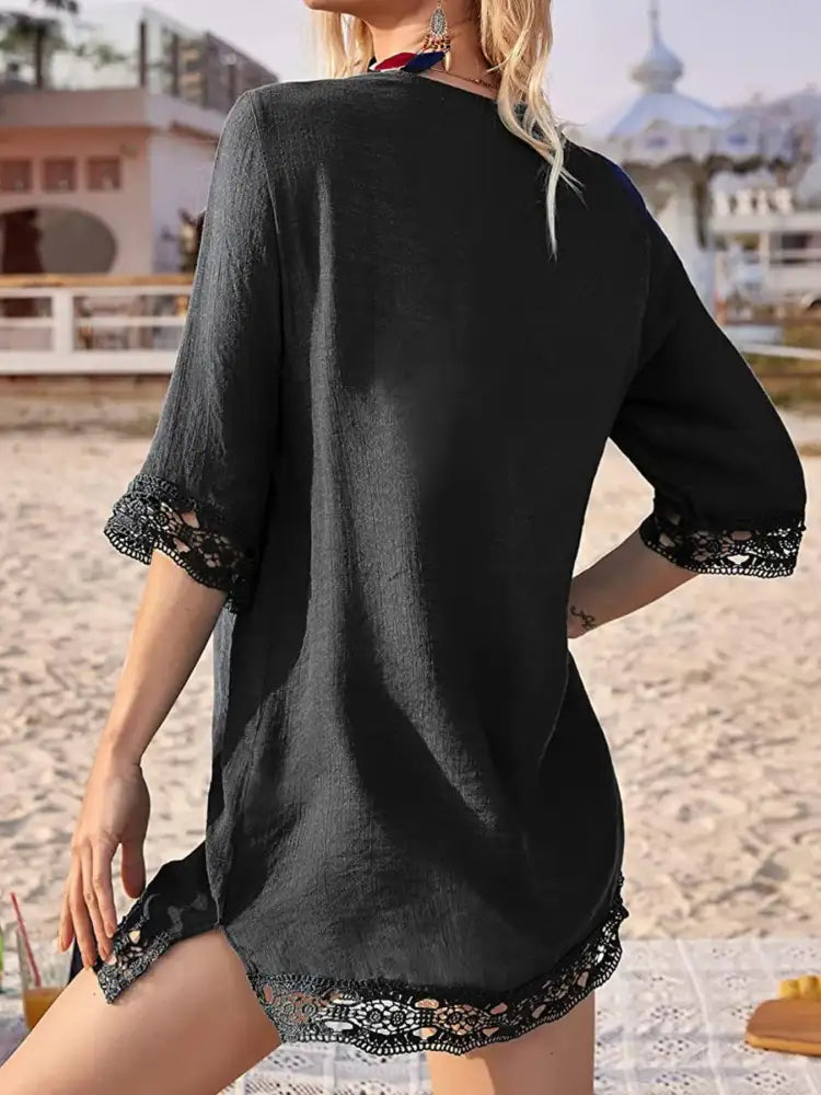Lace Trim V-Neck Cover-Up