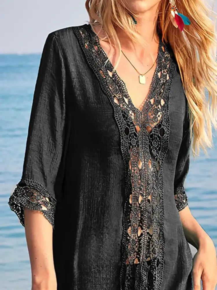 Lace Trim V-Neck Cover-Up