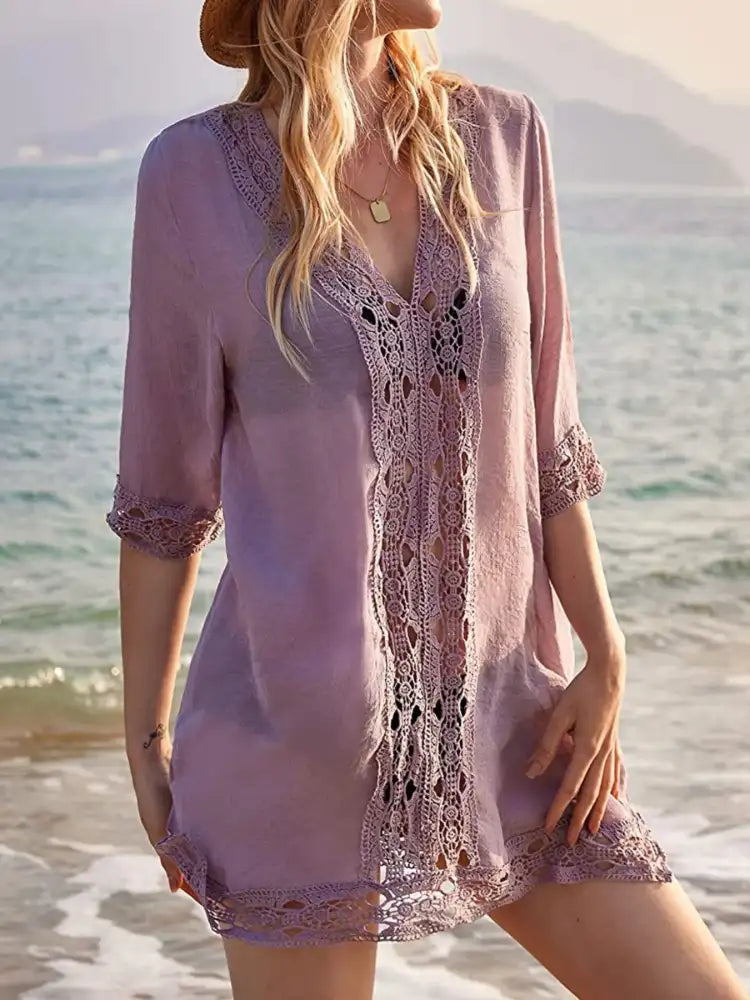 Lace Trim V-Neck Cover-Up