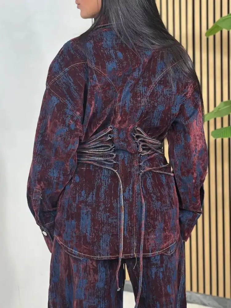 Lace Up Button Jacket and Jeans Denim Set