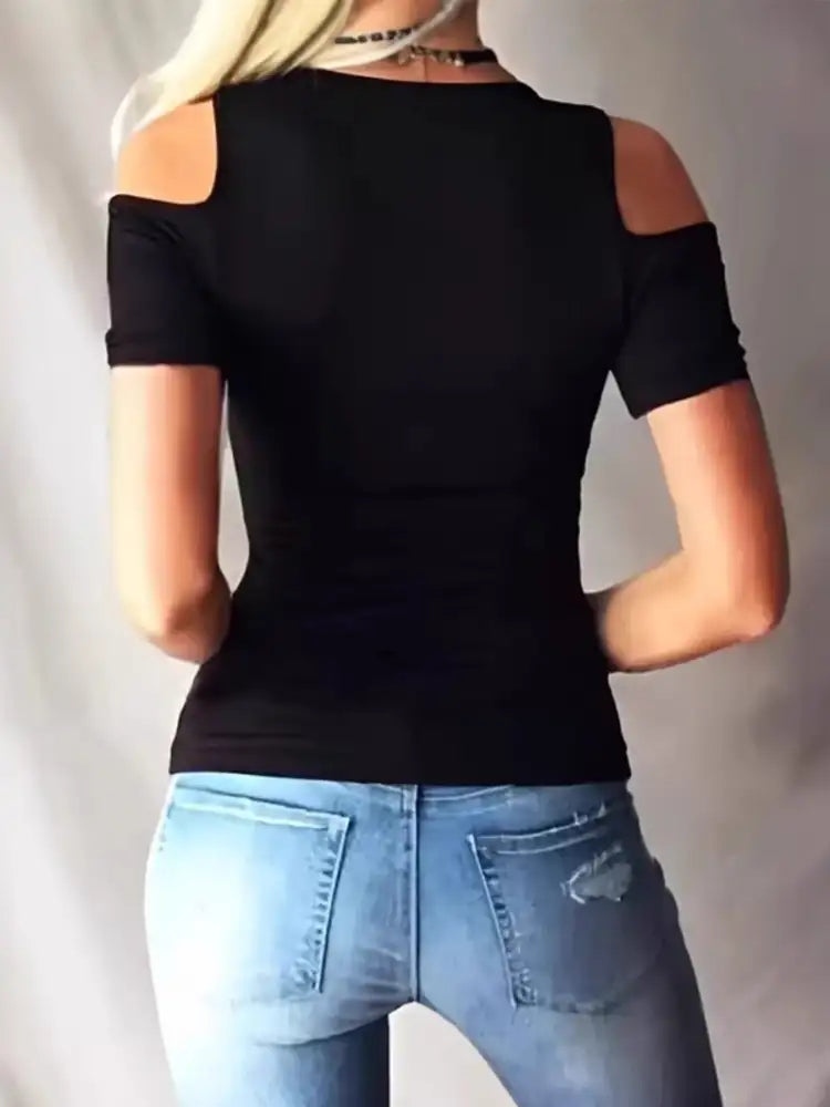 Lace Up Cold Shoulder T-Shirt