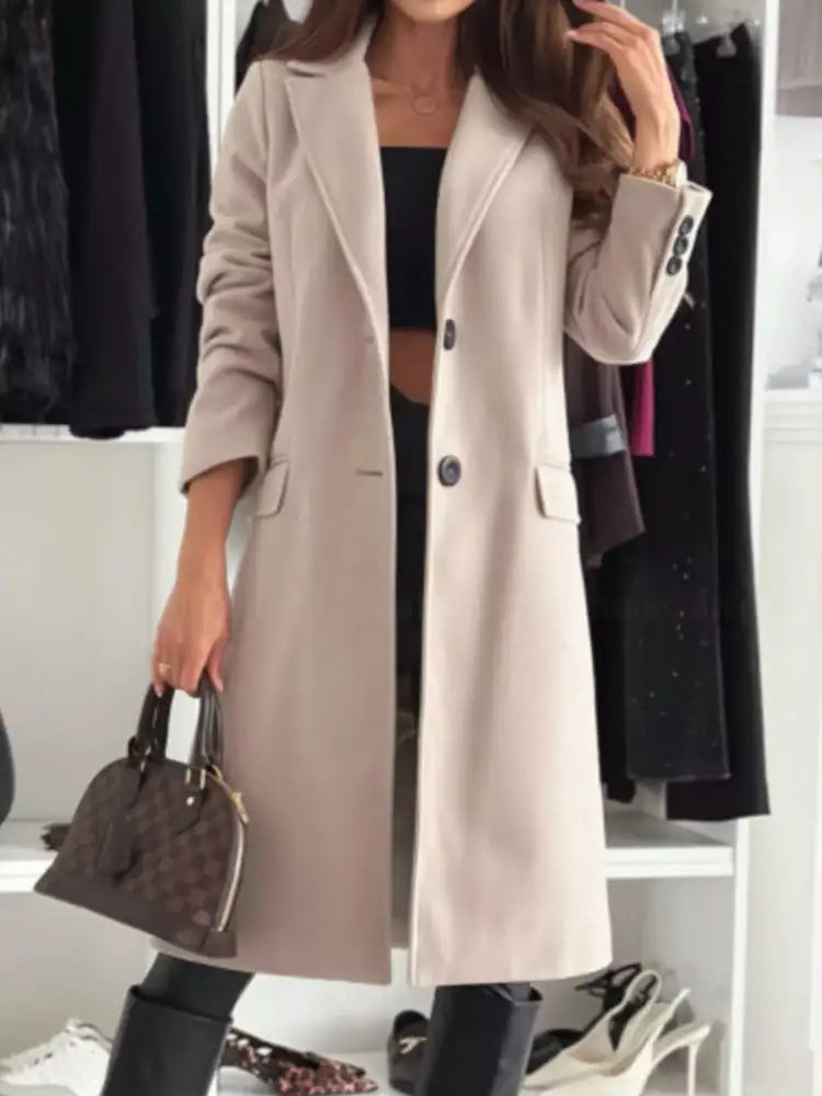Lapel Collar Long Sleeve Coat