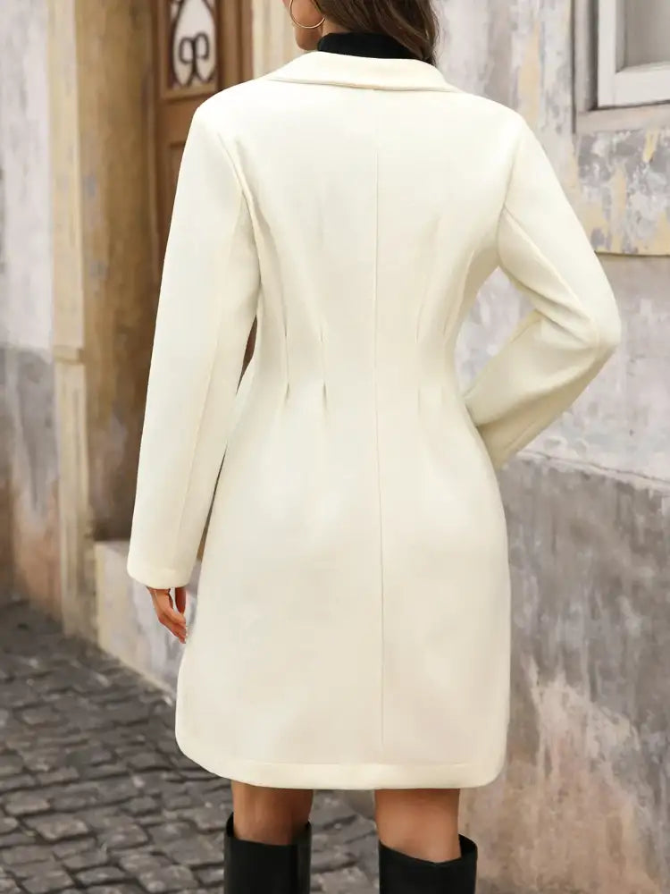 Lapel Collar Long Sleeve Longline Coat
