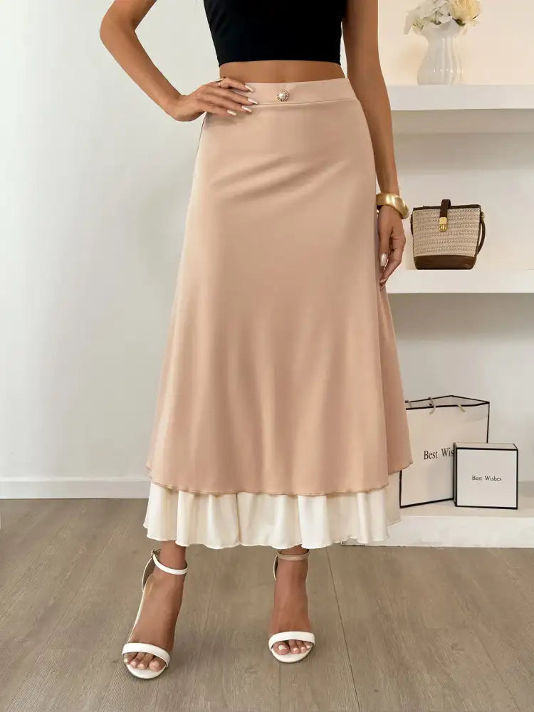 Layered Midi Skirt with Contrast Hem Detail