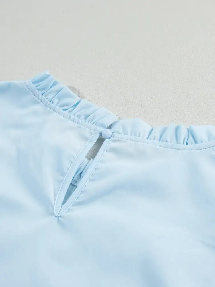 Layered Ric Rac Short Sleeve Filled Neck Blouse