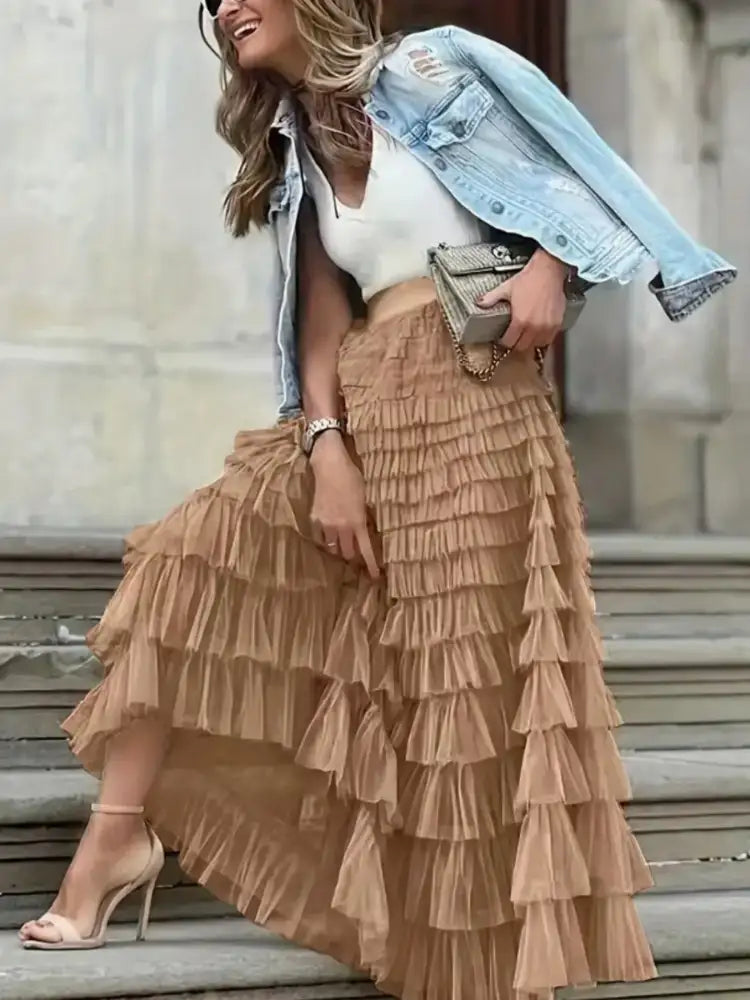 Layered Ruffle Maxi Skirt