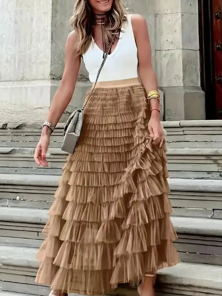 Layered Ruffle Maxi Skirt