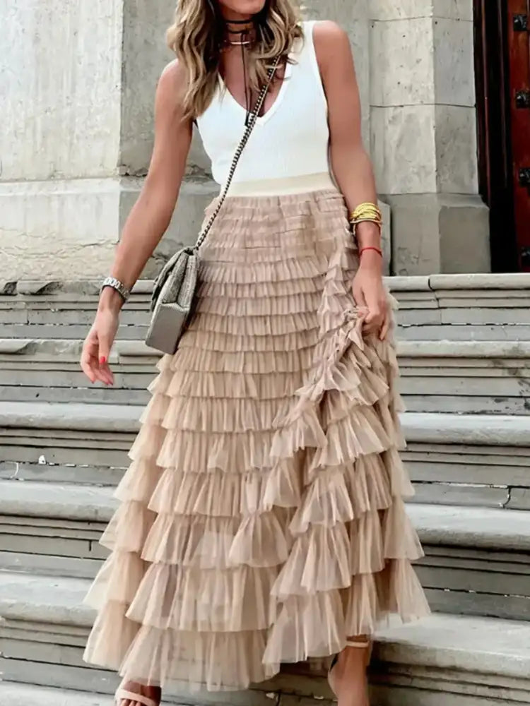 Layered Ruffle Maxi Skirt