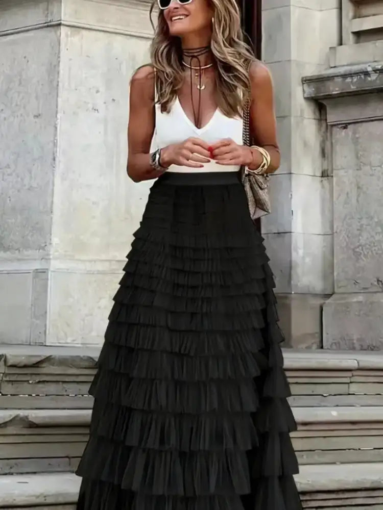Layered Ruffle Maxi Skirt