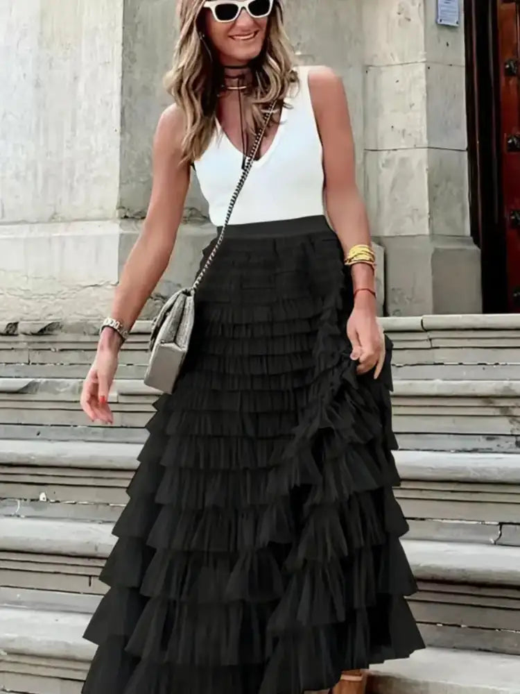 Layered Ruffle Maxi Skirt