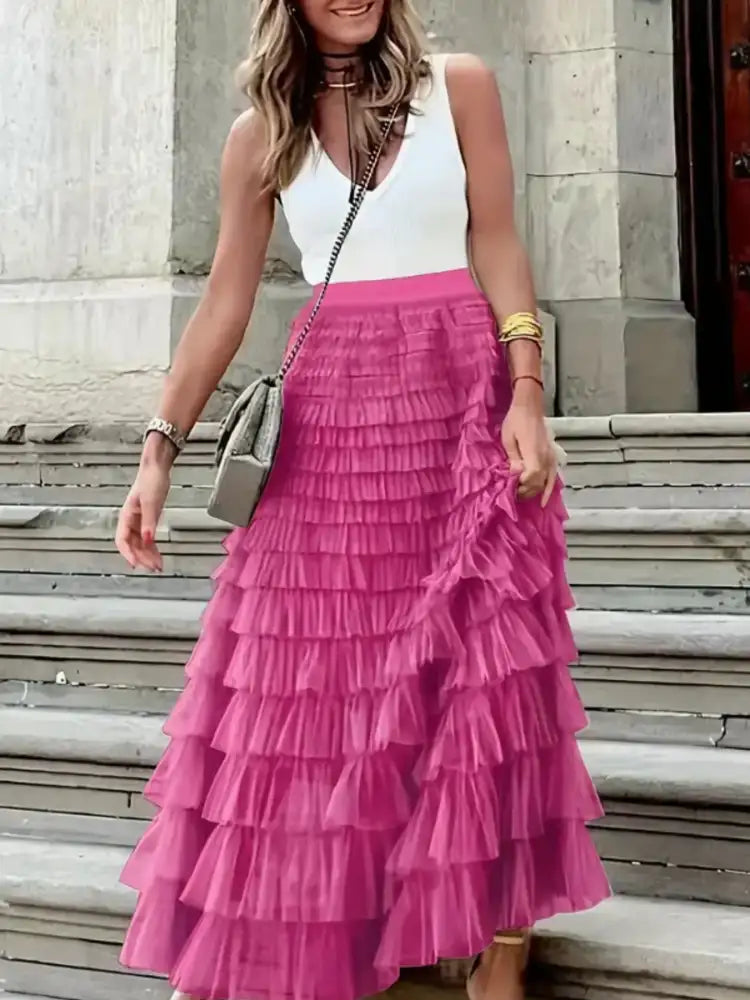 Layered Ruffle Maxi Skirt