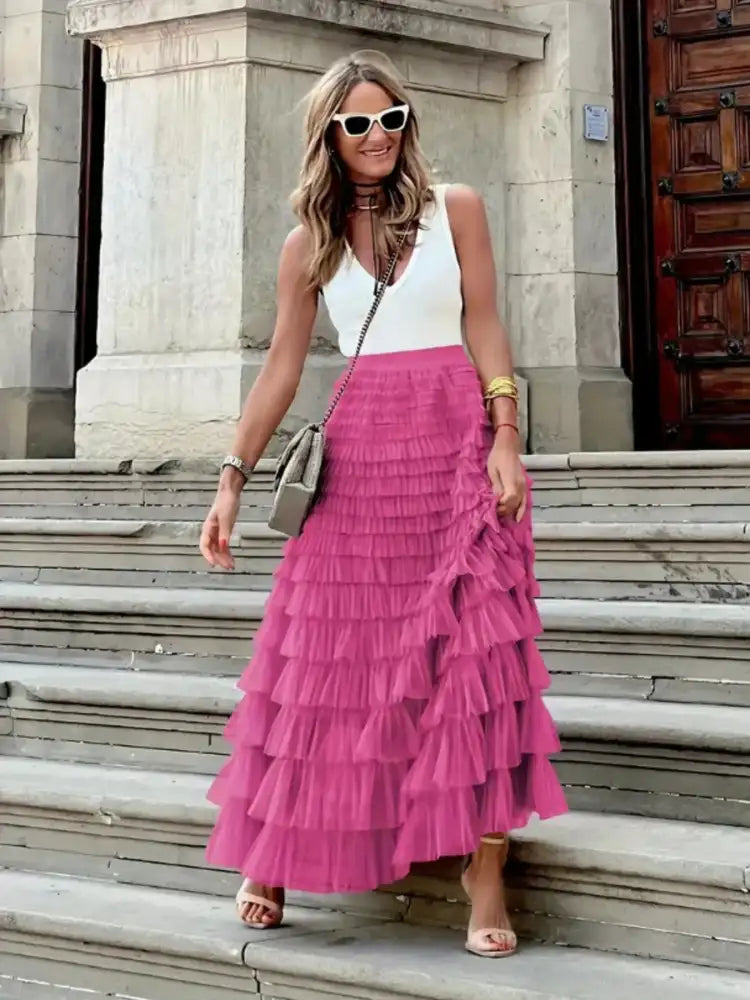 Layered Ruffle Maxi Skirt