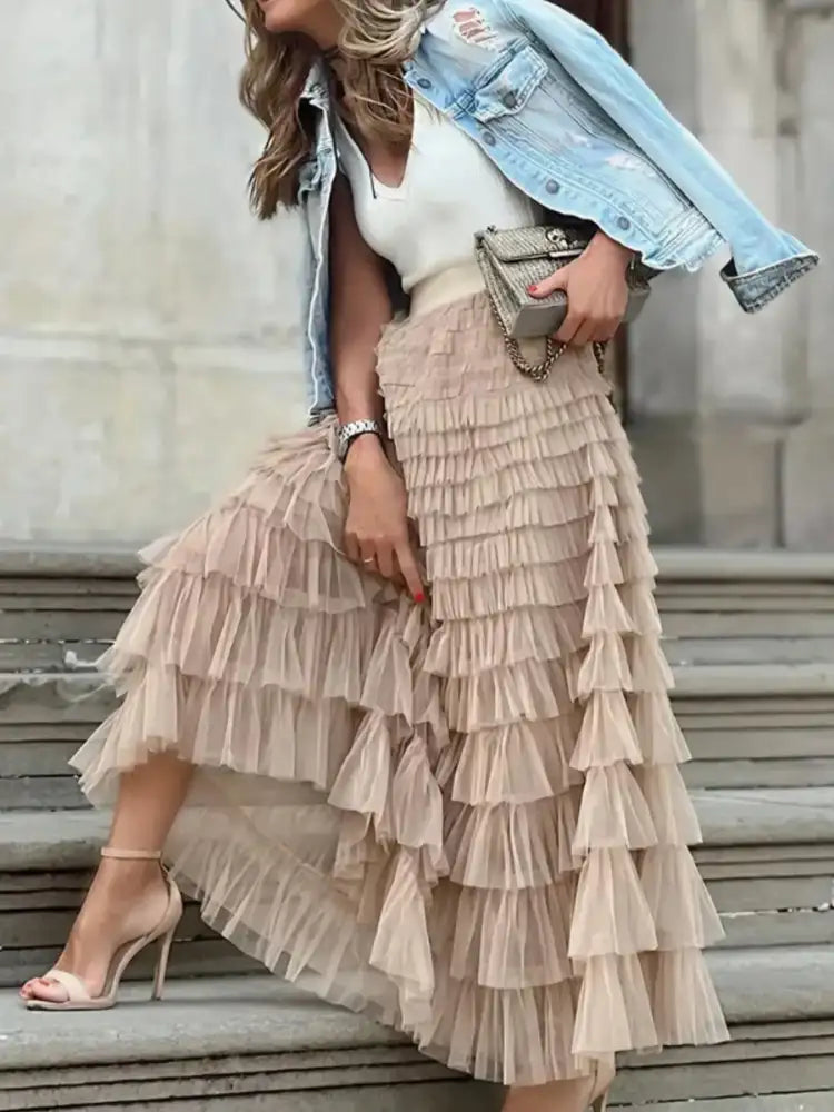 Layered Ruffle Maxi Skirt