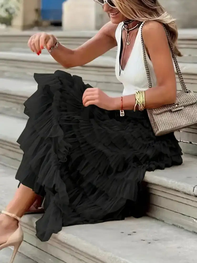 Layered Ruffle Maxi Skirt