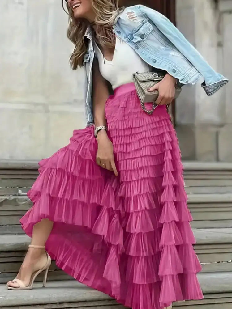 Layered Ruffle Maxi Skirt