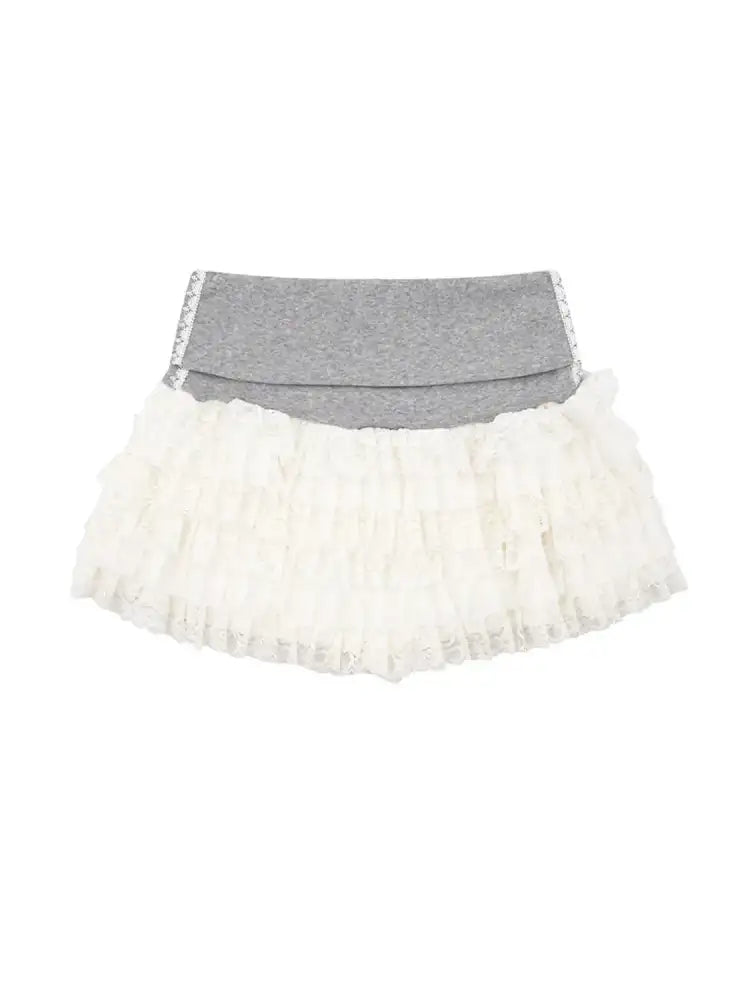 Layered Tulle Mini Skirt with Contrast Waistband