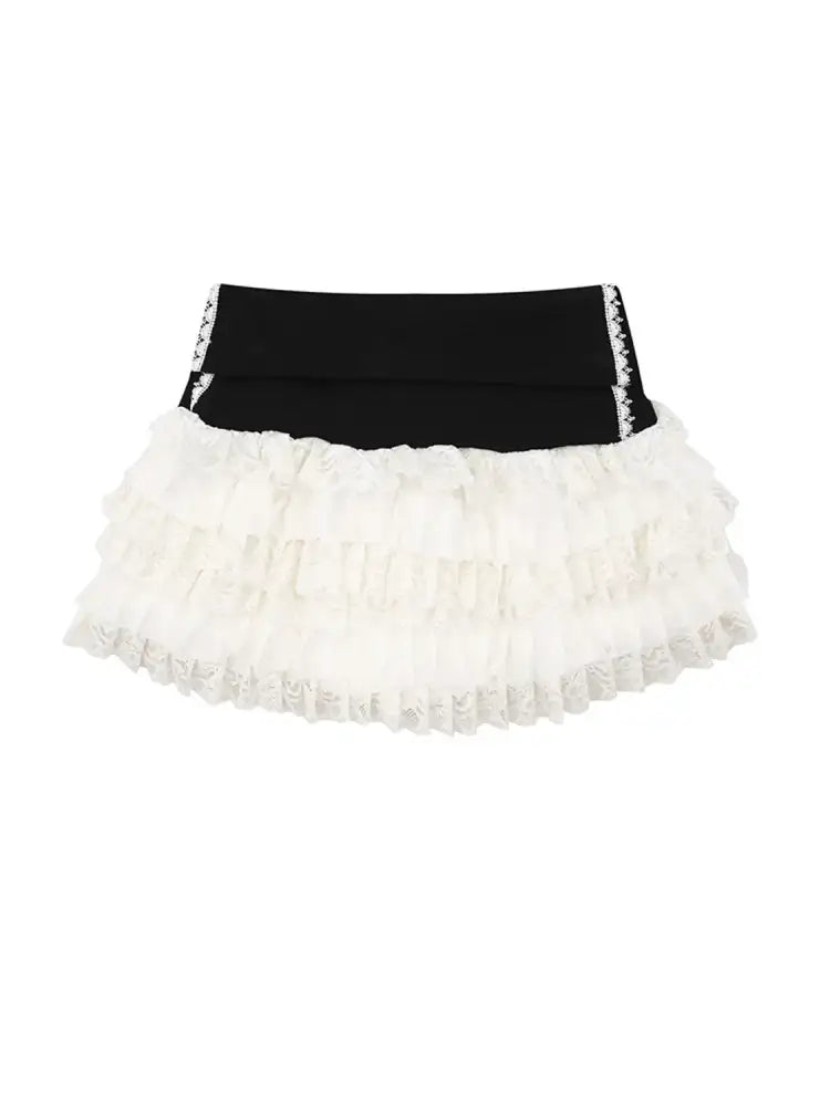 Layered Tulle Mini Skirt with Contrast Waistband